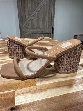 Dolce Vita Patent Nude/Taupe Croc-Block Strap Heels 465